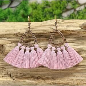NEW Pink BOHO Tassel Earrings, Frayed Tassel Dangle Earrings